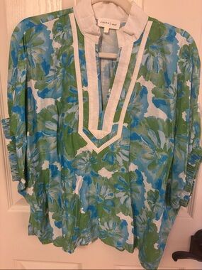 entro Blue & Green Floral Split-Neck Tunic